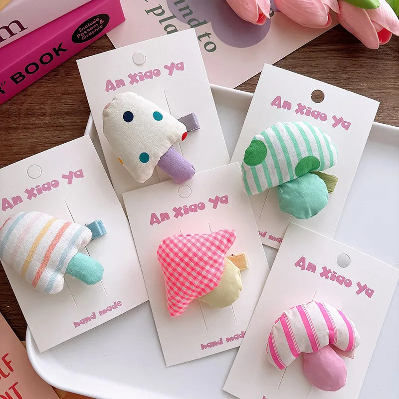 Green Plaid Plush Toadstool Hair Clip