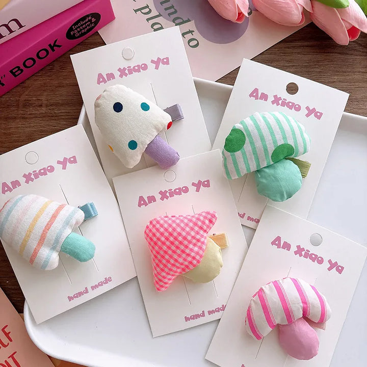 Green Plaid Plush Toadstool Hair Clip