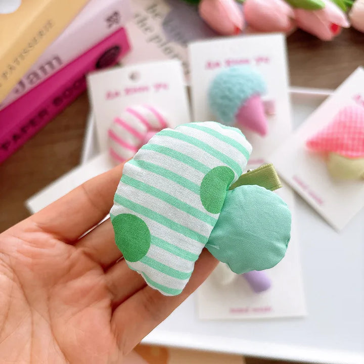 Green Plaid Plush Toadstool Hair Clip