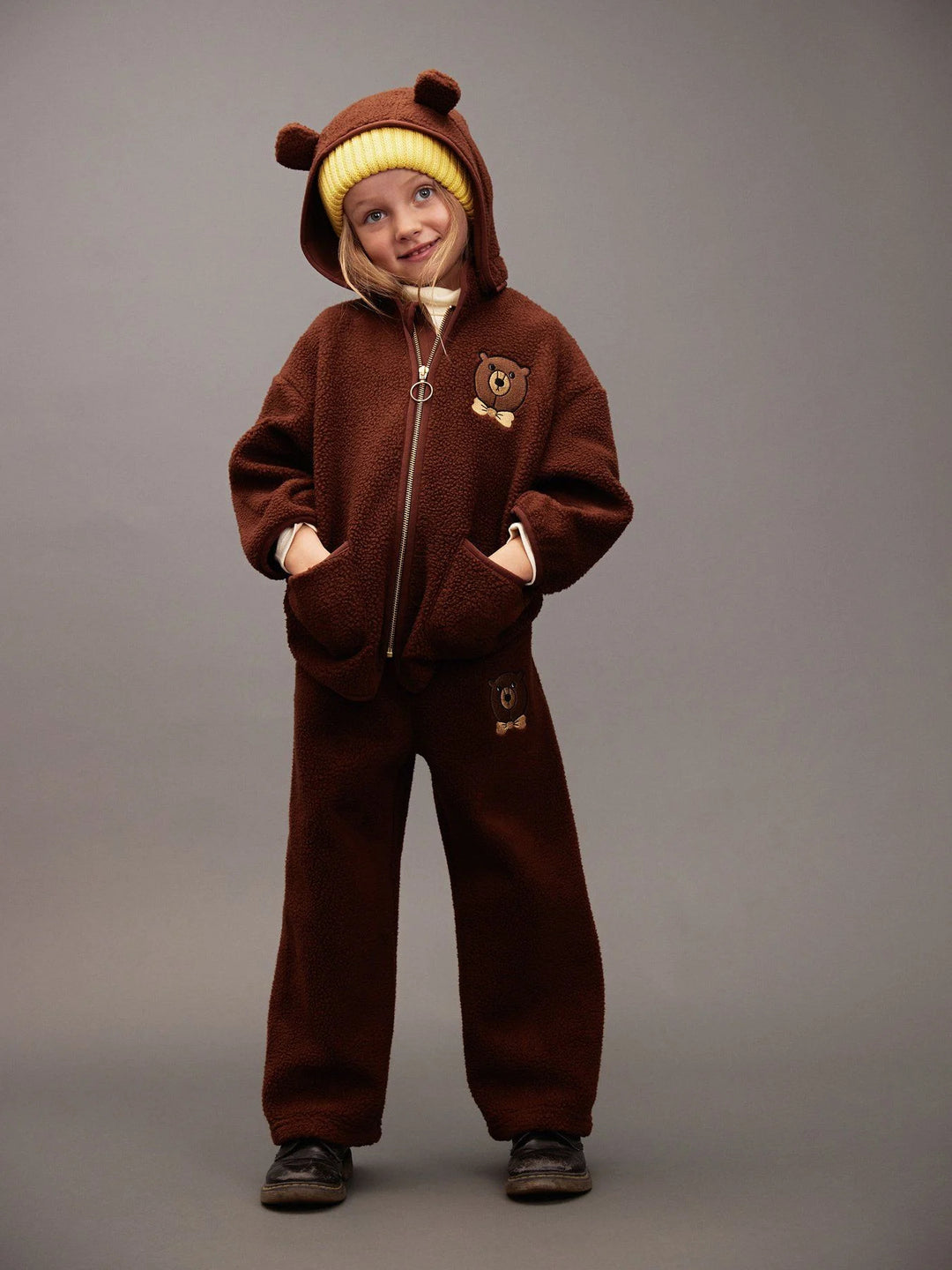 Brown Bear Embroidered Pile Trousers