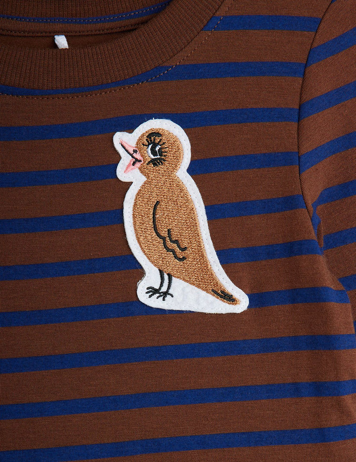 Brown Stripe Bird Patch L/S Dress