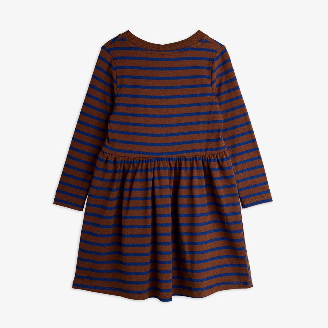 Brown Stripe Bird Patch L/S Dress