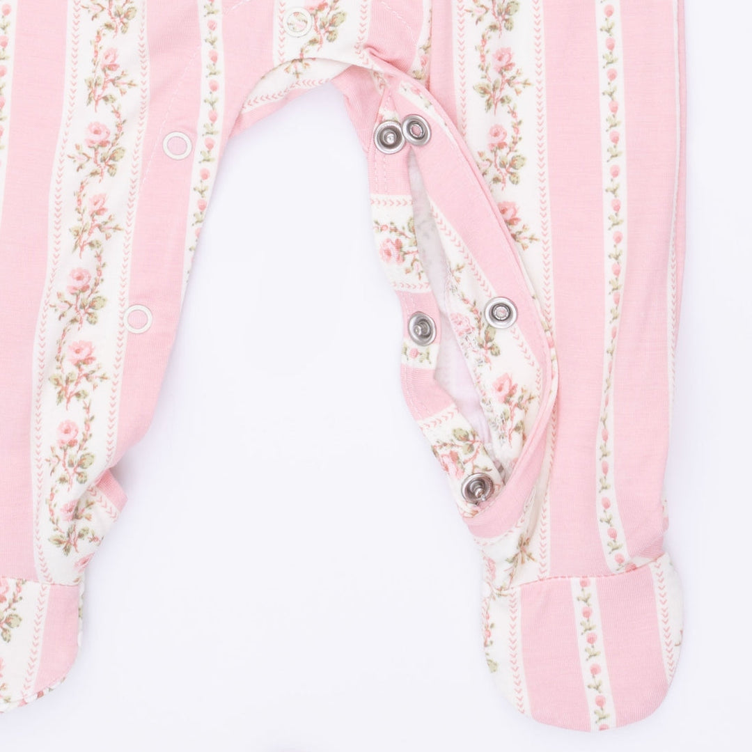 Smocked Peter Pan Snap Footie - Pink Antoinette Stripe