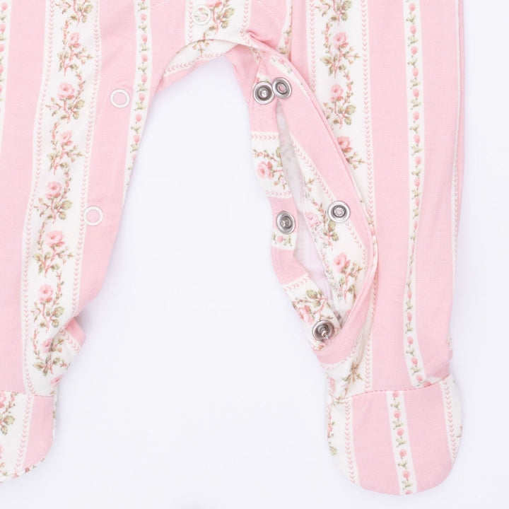 Smocked Peter Pan Snap Footie - Pink Antoinette Stripe