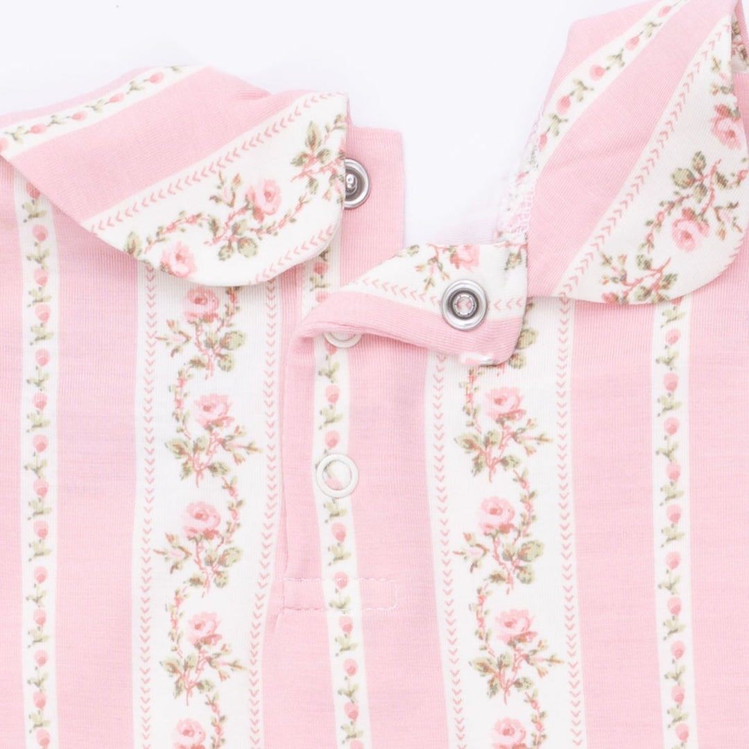 Smocked Peter Pan Snap Footie - Pink Antoinette Stripe