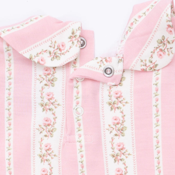 Smocked Peter Pan Snap Footie - Pink Antoinette Stripe