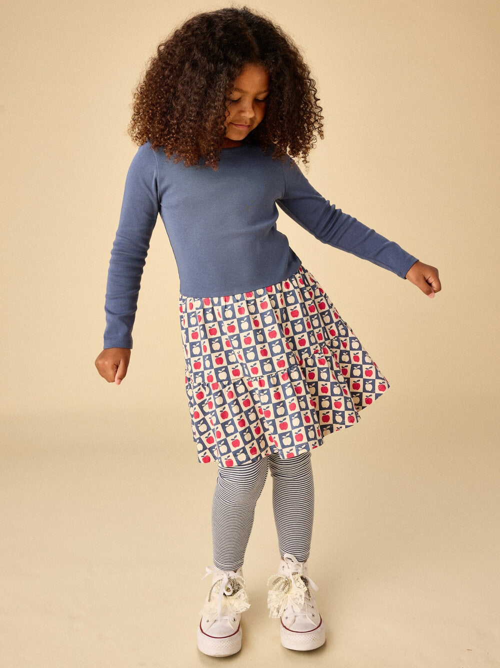 Apple Checkerboard Print Mix Twirl Dress