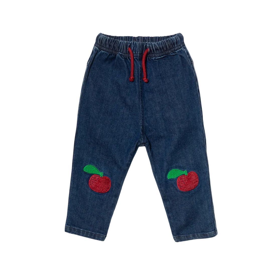Recycled Denim Baby Pant - Red Apple Patch
