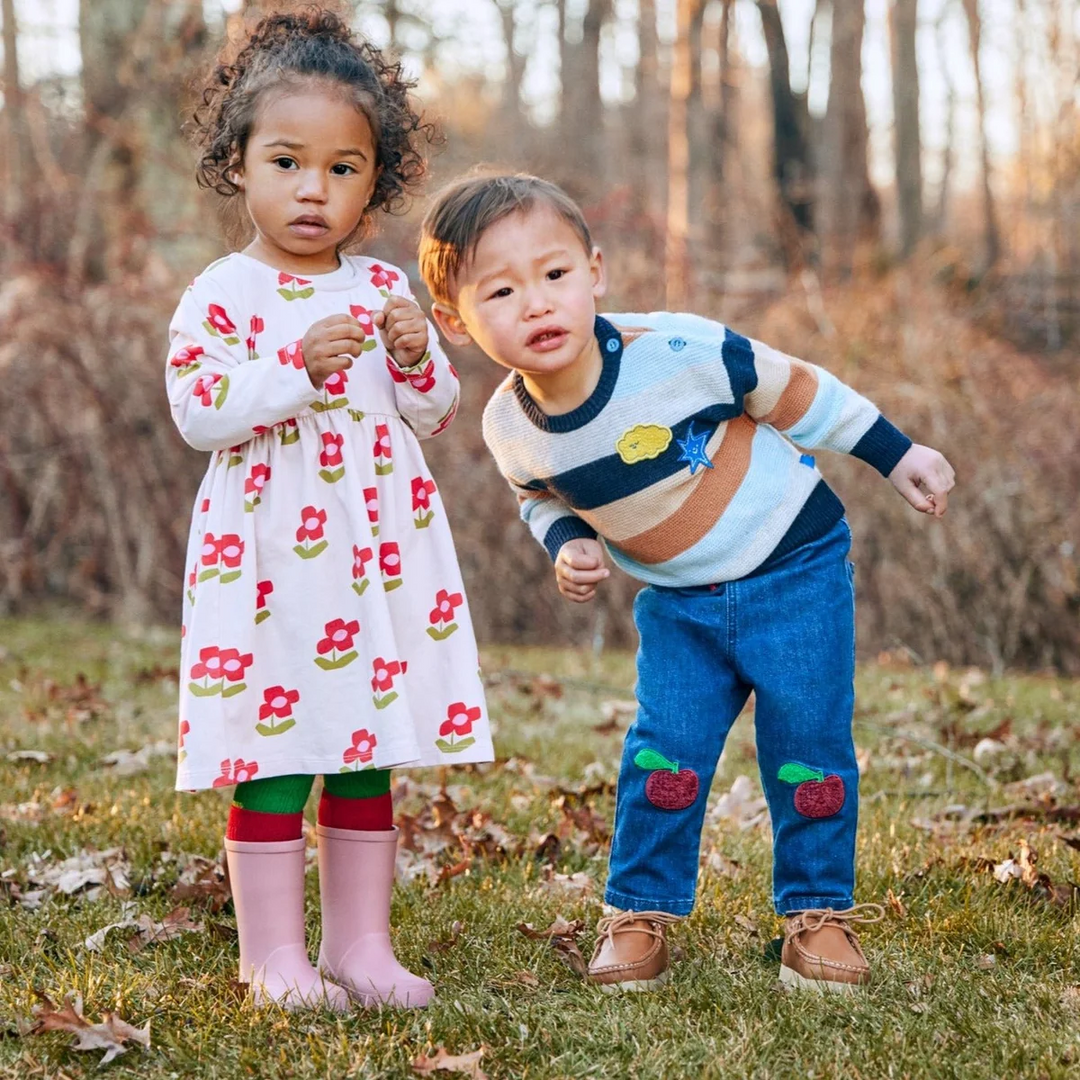 Recycled Denim Baby Pant - Red Apple Patch