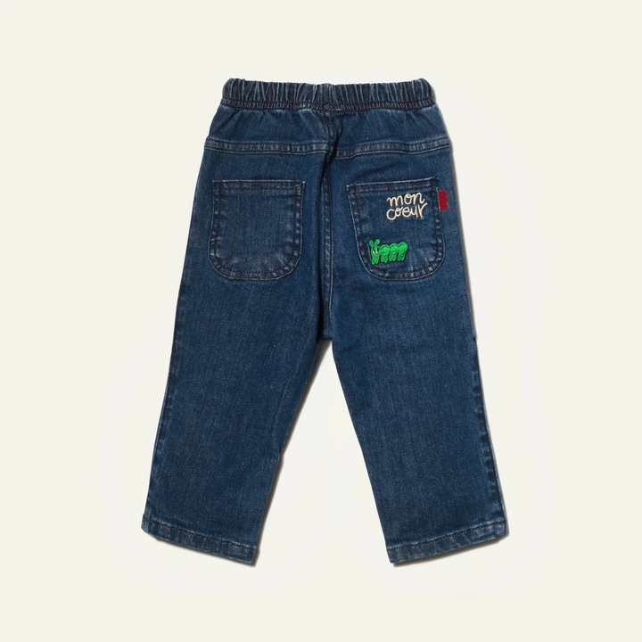 Recycled Denim Baby Pant - Red Apple Patch