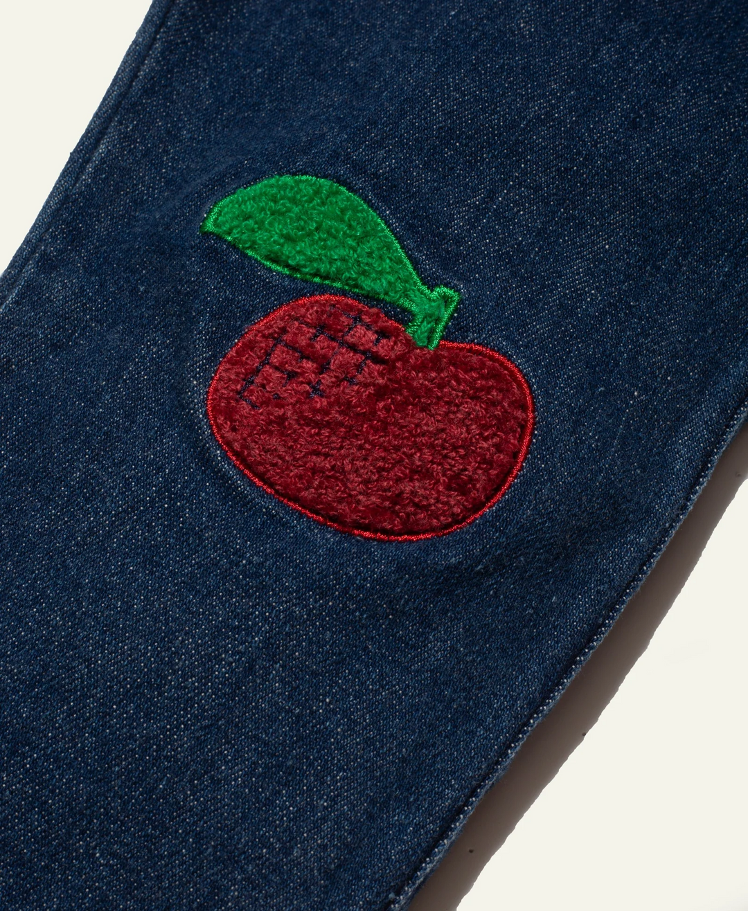 Recycled Denim Baby Pant - Red Apple Patch