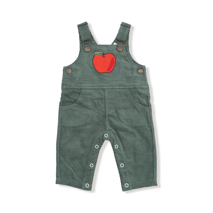Dark Ivy Corduroy Overalls w/ Apple Applique