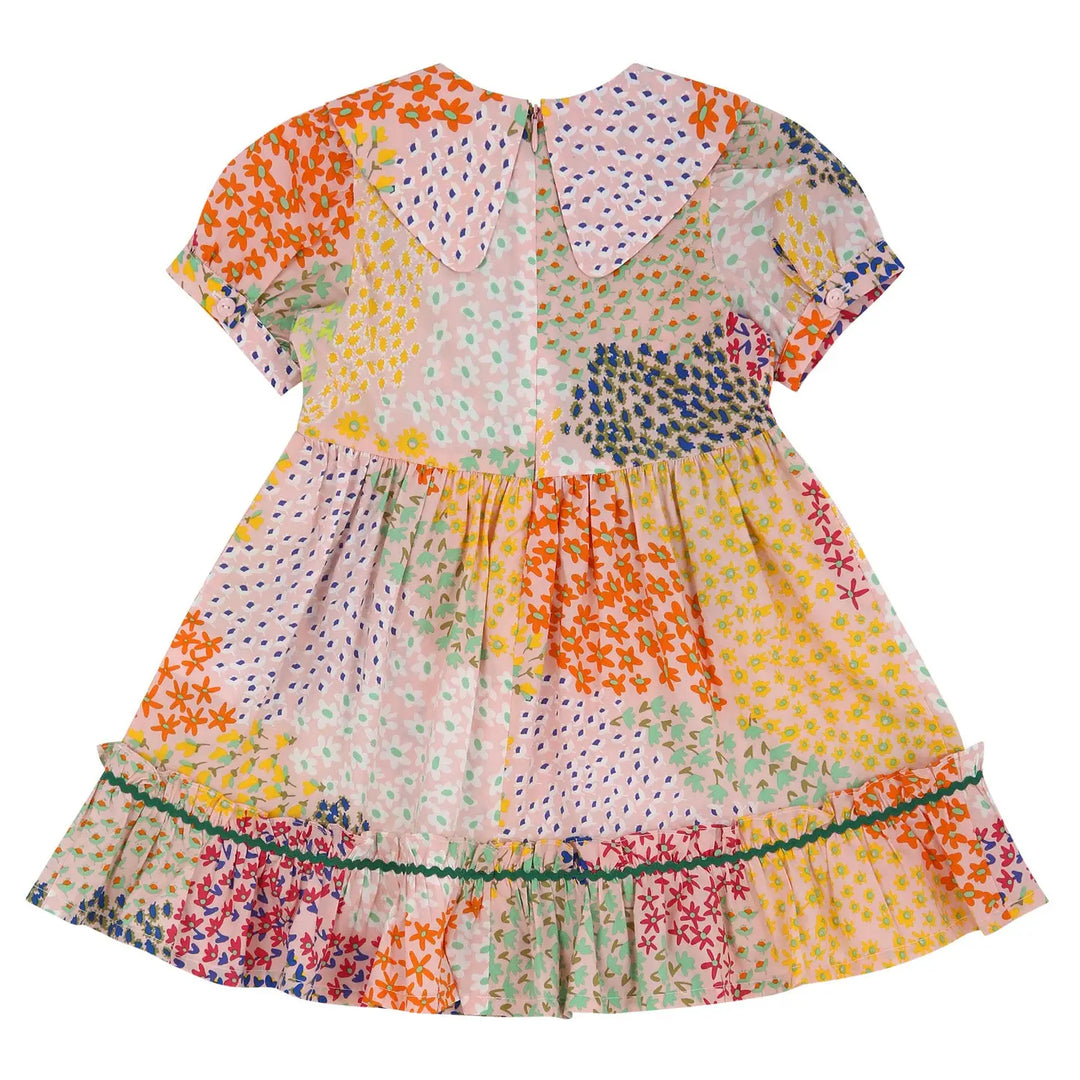 Aria Puff Sleeve Wide Collar Floral Collage Dress
