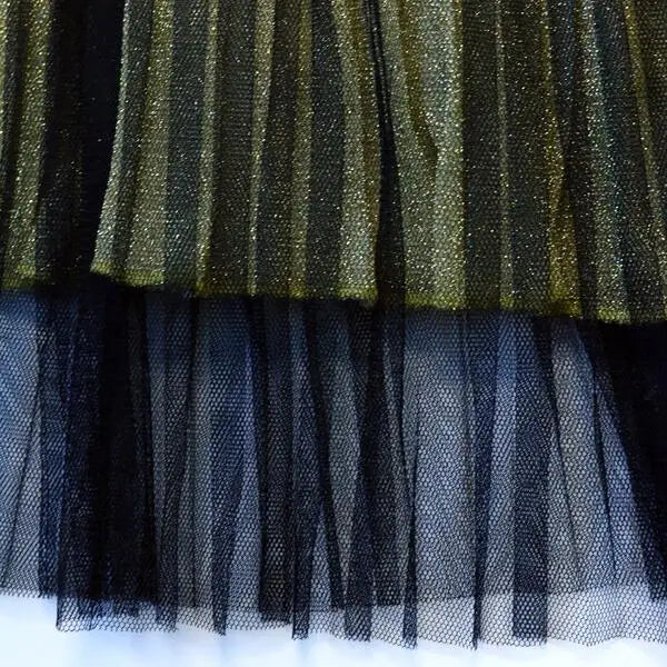 Black & Gold Sheer Overlay Lurex Midi Skirt