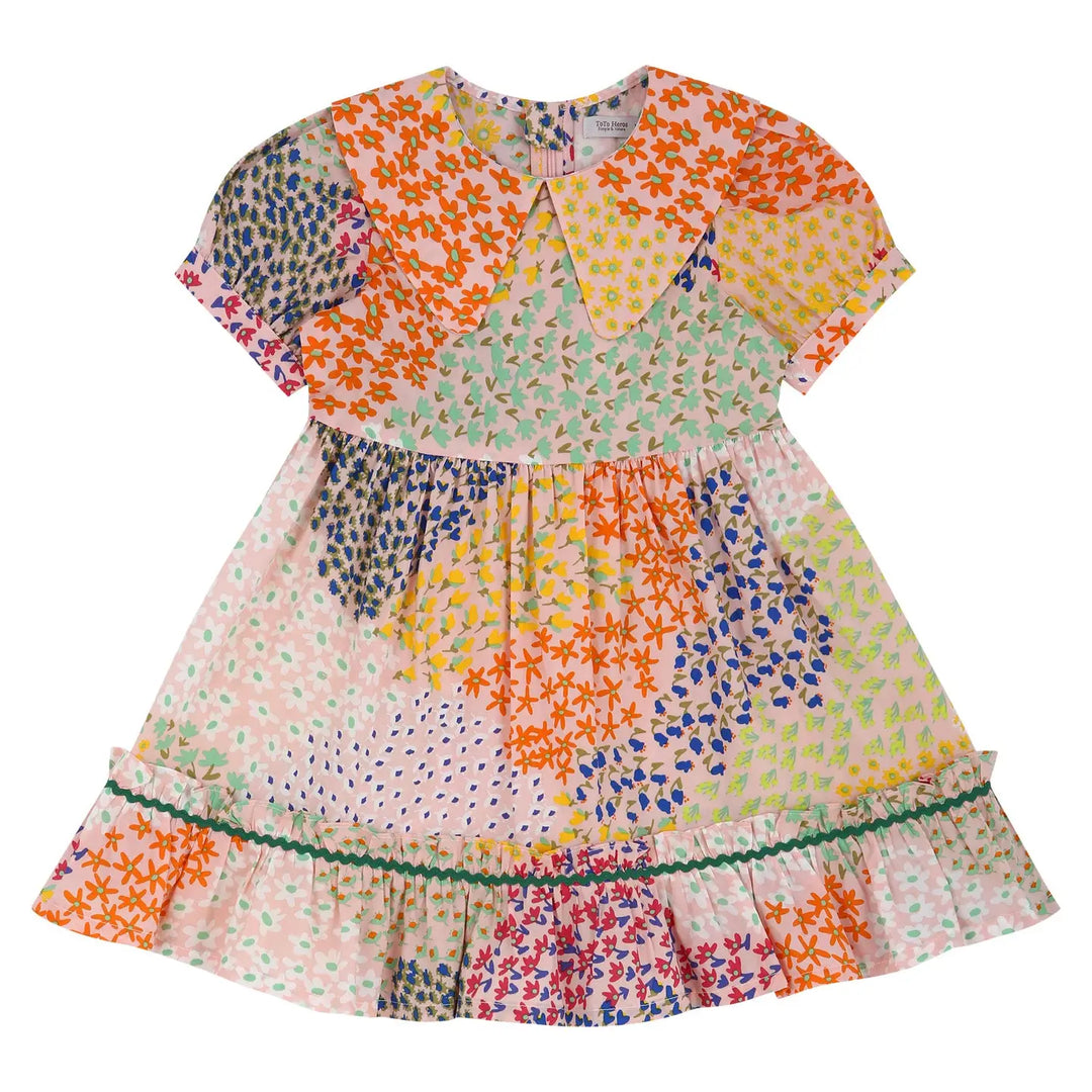 Aria Puff Sleeve Wide Collar Floral Collage Dress