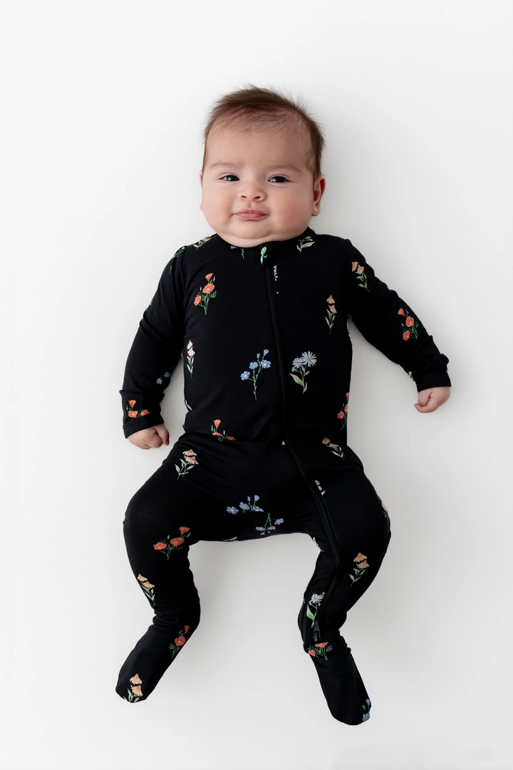 Midnight Wildflower Zippered Footie