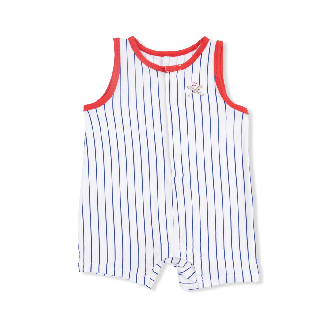 Sleeveless Romper - Navy Baseball Stripe *