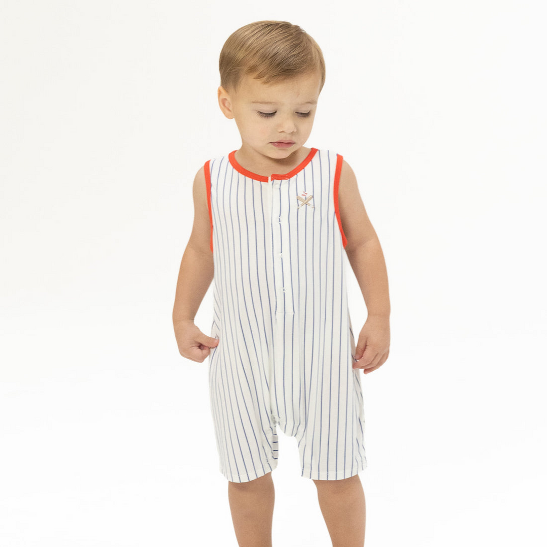 Sleeveless Romper - Navy Baseball Stripe *
