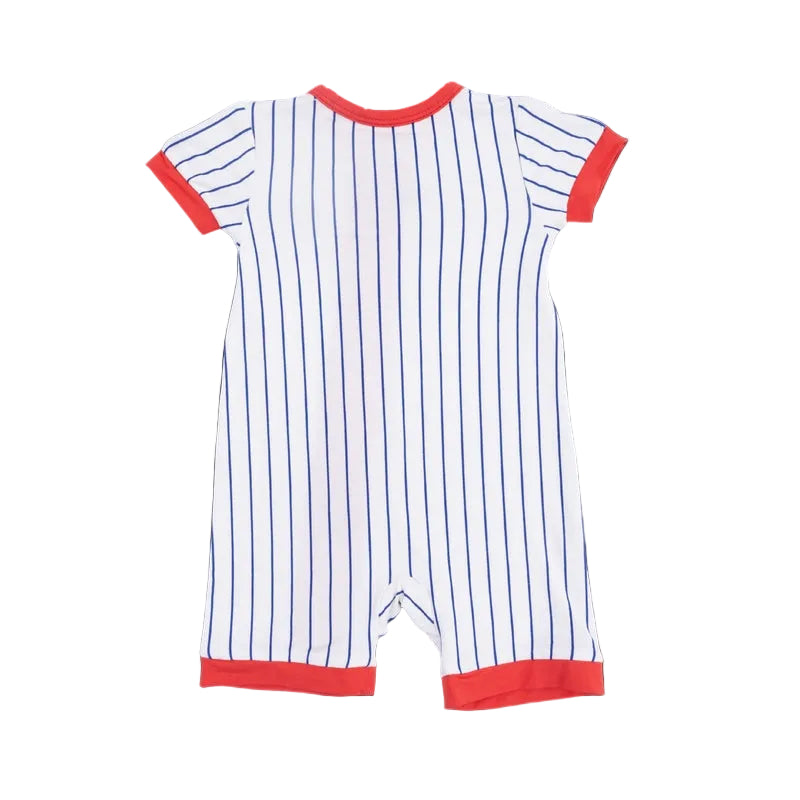 Navy Baseball Stripe Shortie 2-Way Zipper Romper