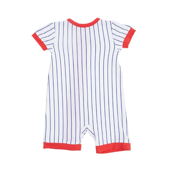 Navy Baseball Stripe Shortie 2-Way Zipper Romper
