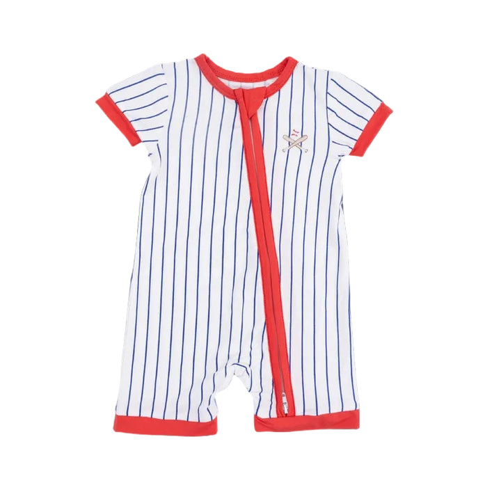 Navy Baseball Stripe Shortie 2-Way Zipper Romper