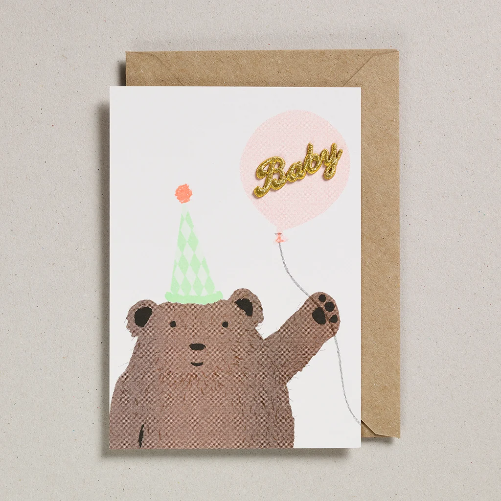 Bear and Balloon Riso Baby Card