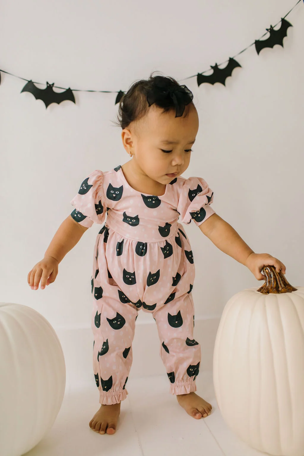 Black Cat Puffed Rosie Romper