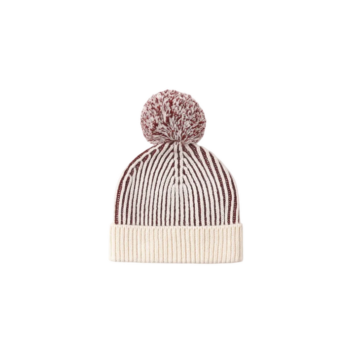 Beanie w/ Pom - Black Cherry Stripe