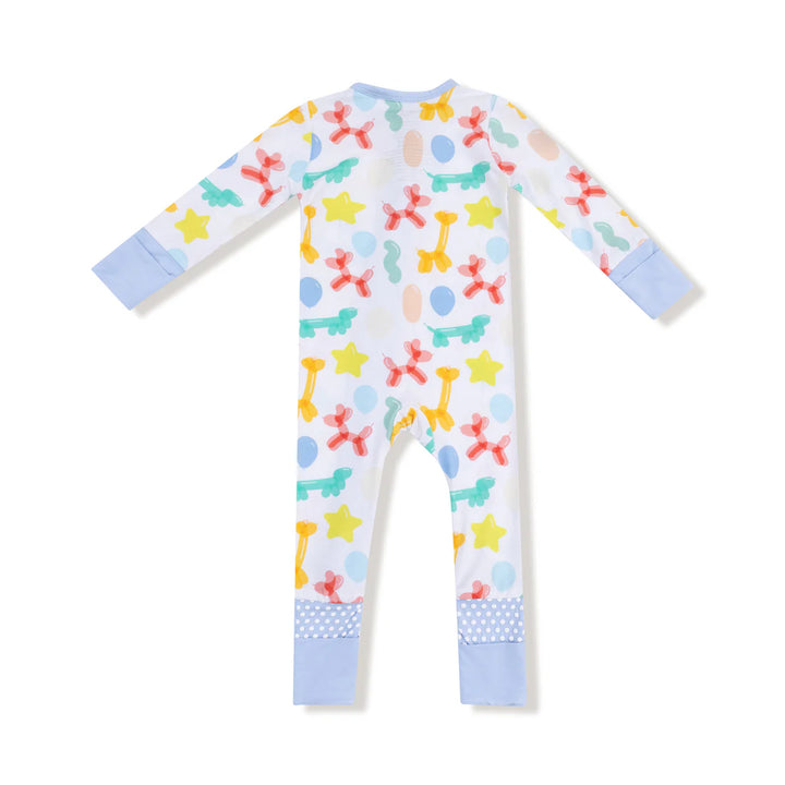Blue Balloon Animals Zip Footless Romper