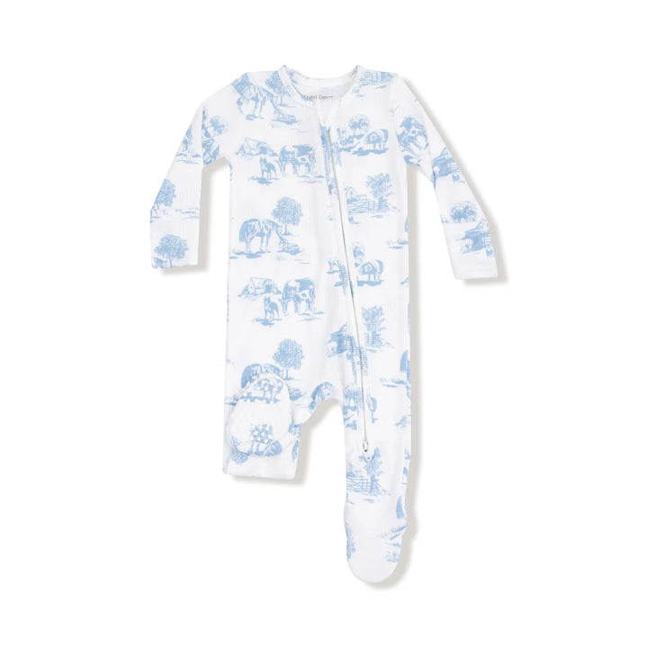 Blue Farm Toile Zipper Footed Romper