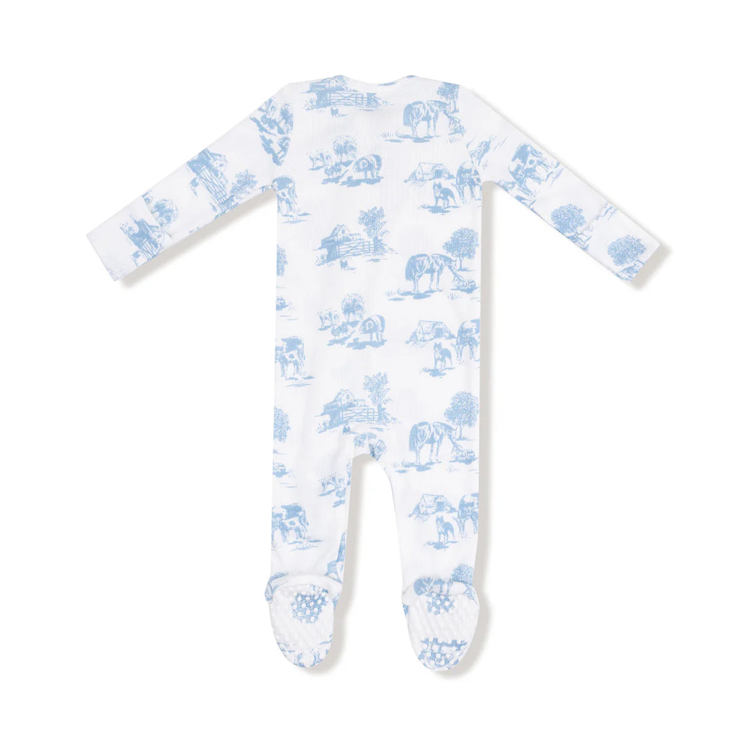 Blue Farm Toile Zipper Footed Romper