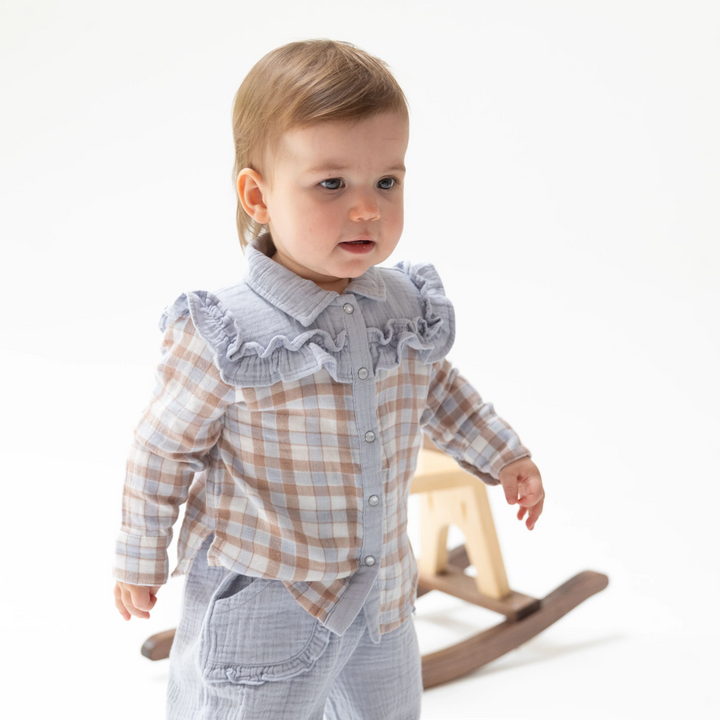 Loretta Top - Blue Western Plaid