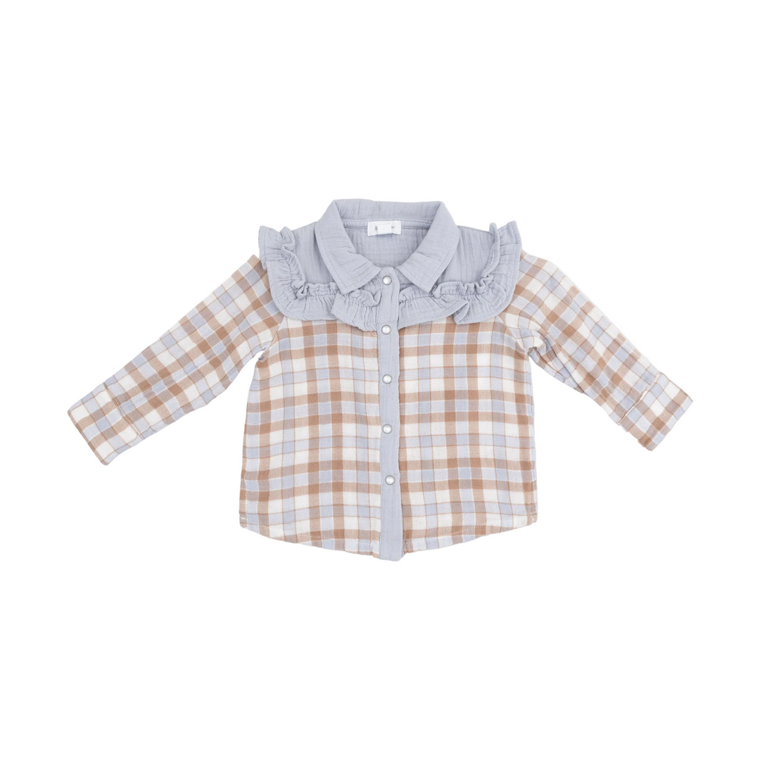 Loretta Top - Blue Western Plaid