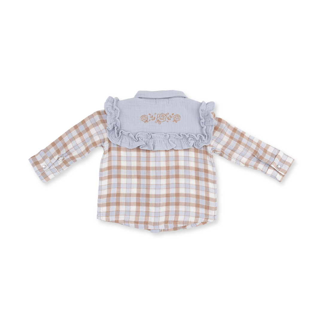 Loretta Top - Blue Western Plaid