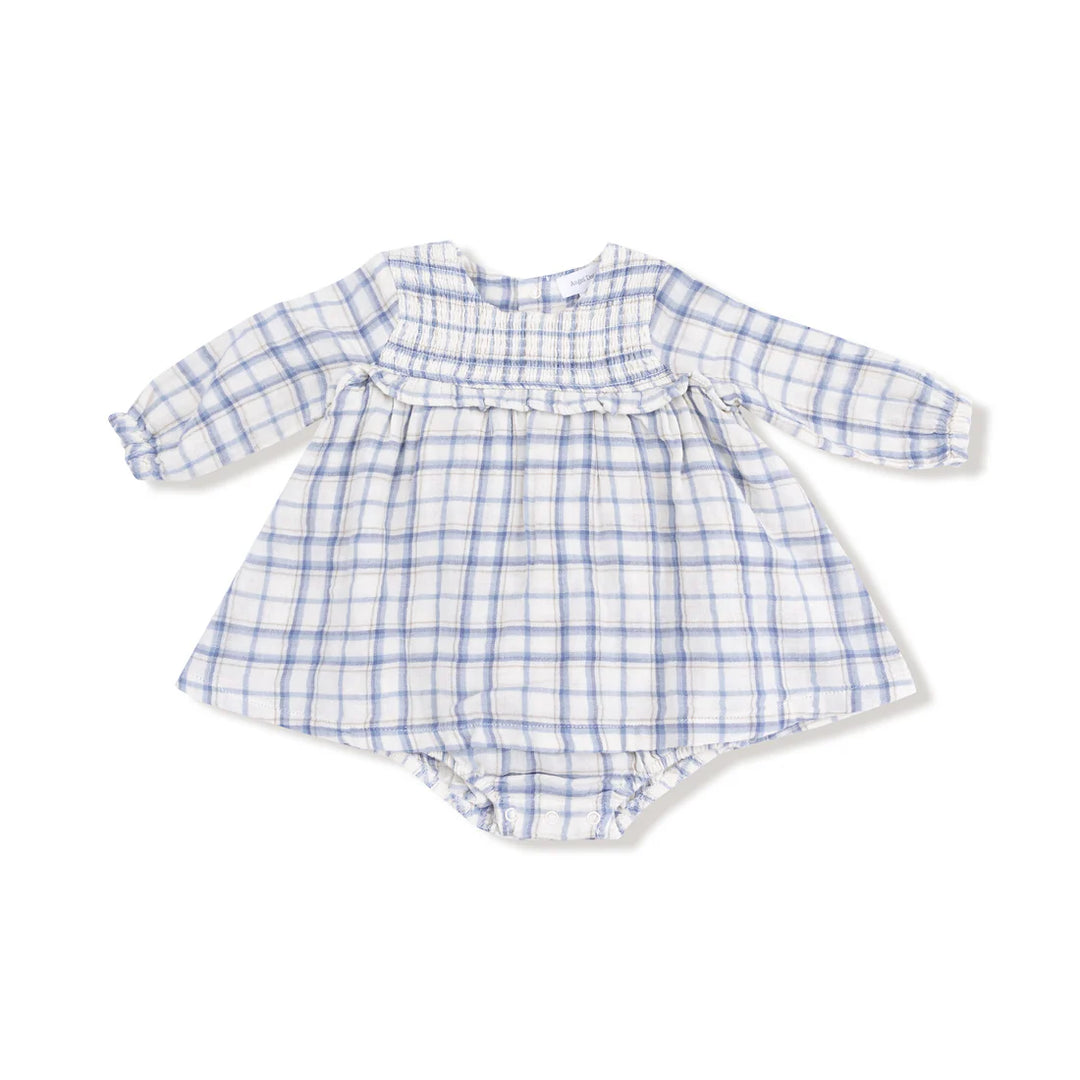 Blue Plaid L/S Smocked Ruffle Bubble Skirt