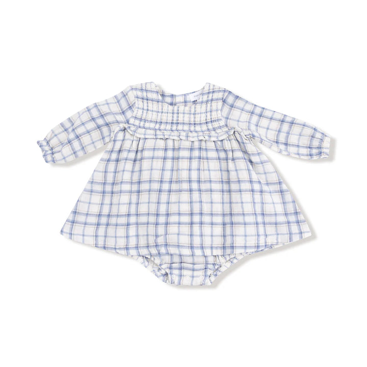 Blue Plaid L/S Smocked Ruffle Bubble Skirt