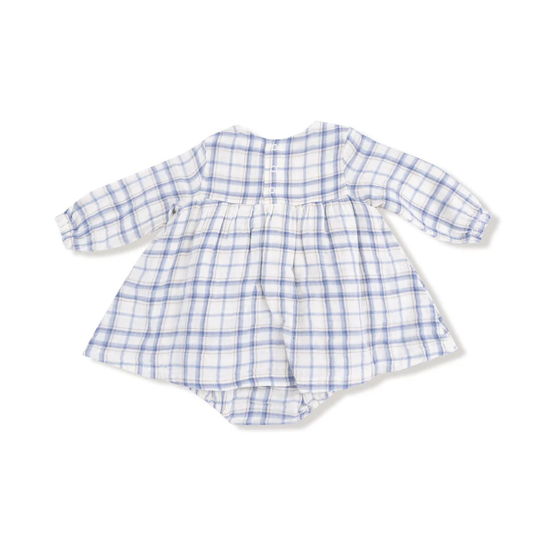 Blue Plaid L/S Smocked Ruffle Bubble Skirt