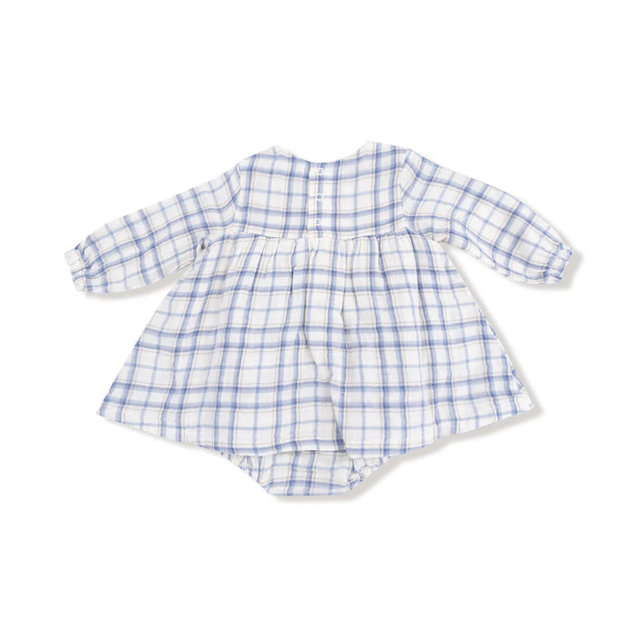 Blue Plaid L/S Smocked Ruffle Bubble Skirt