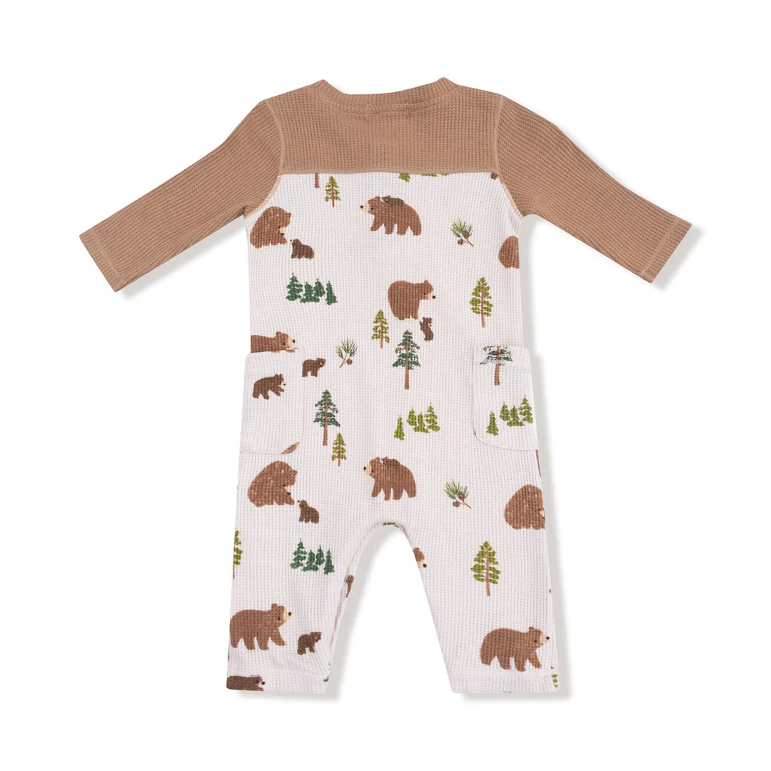 Sweet Brown Bears Romper with Contrast Sleeves
