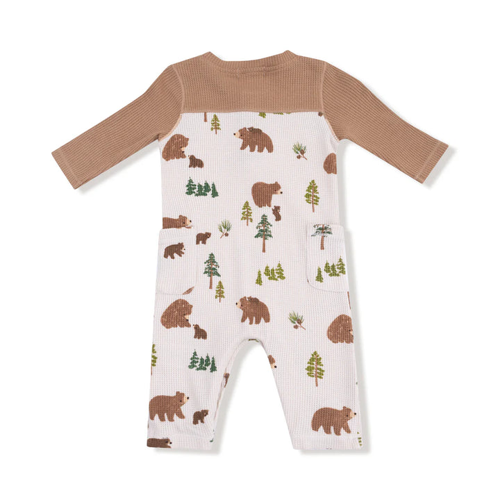 Sweet Brown Bears Romper with Contrast Sleeves