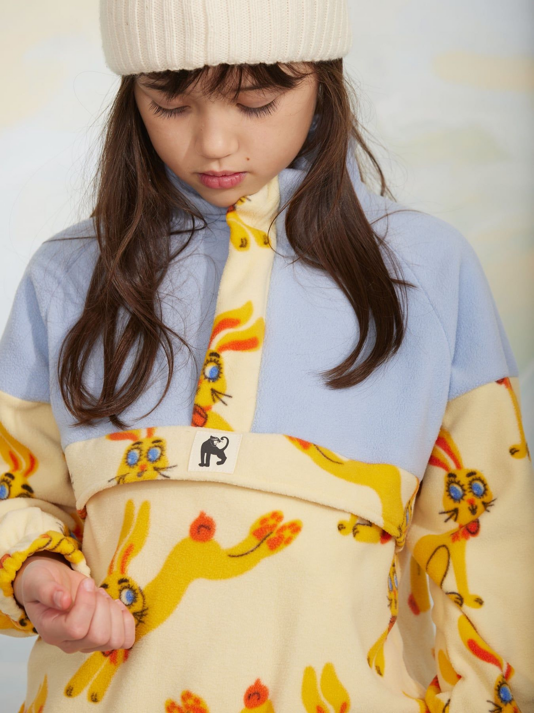 Fleece Halfzip Sweater - Yellow Rabbits AOP