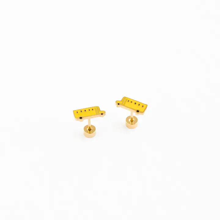 Hypoallergenic Gold & Enamel School Bus Earrings