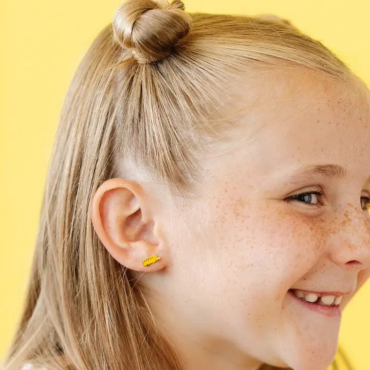 Hypoallergenic Gold & Enamel School Bus Earrings