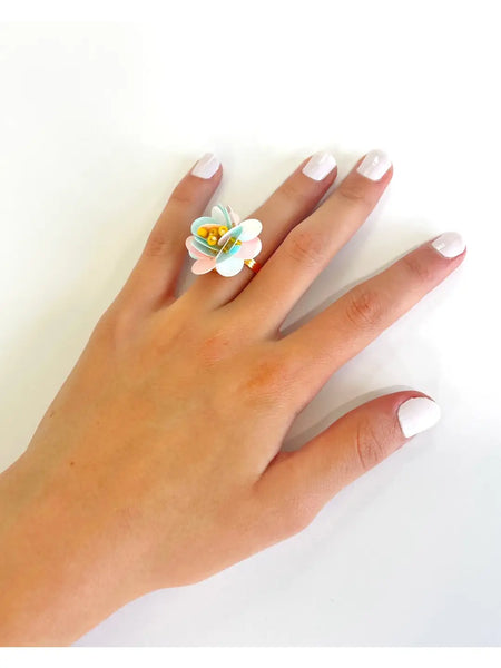 Cotton Candy Flower Power Adjustable Ring