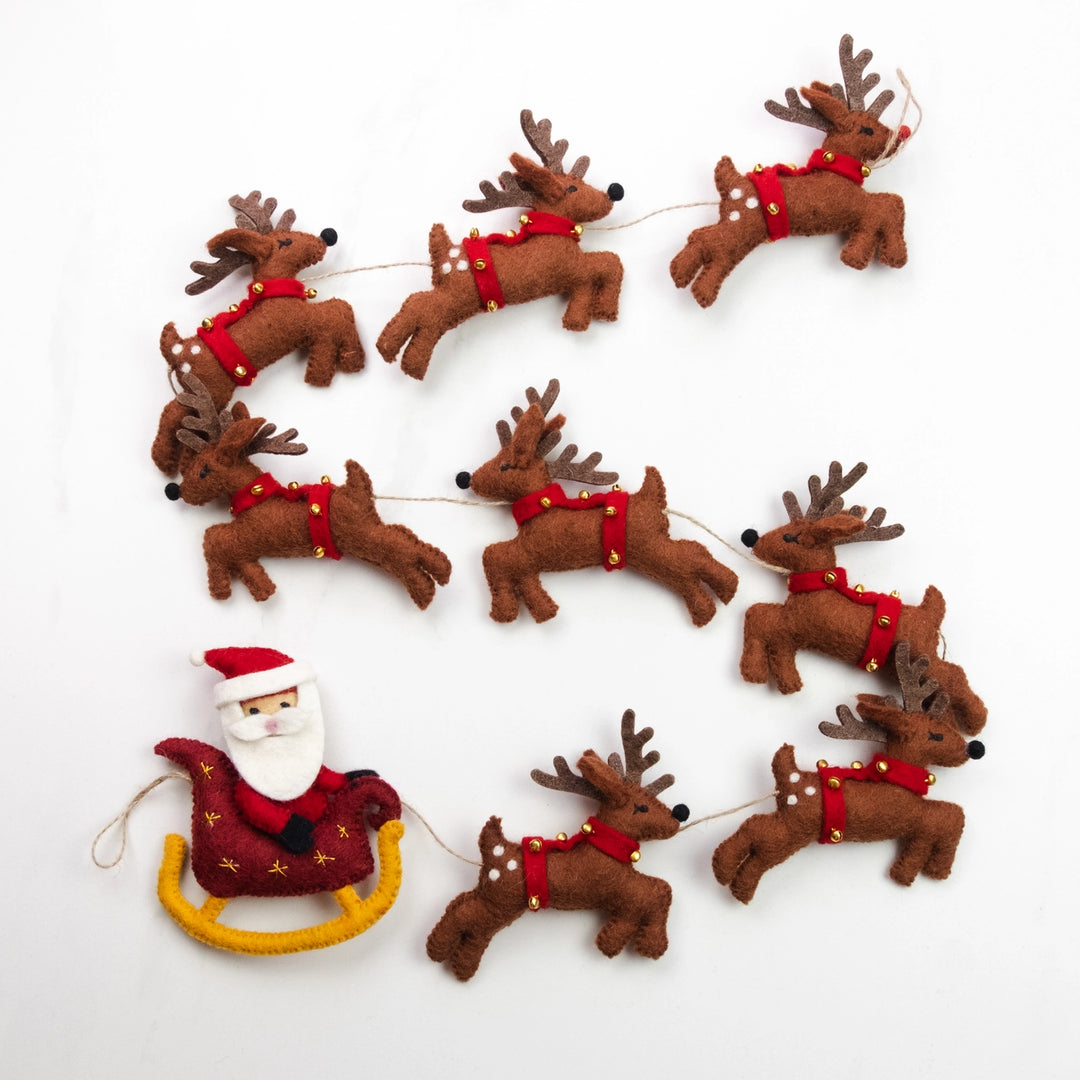 Santa Sleigh & Reindeer Felt Garland