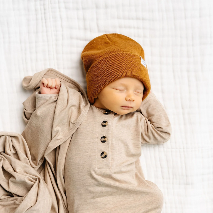 Camel Brown Beanie - No Pom (0-6M)