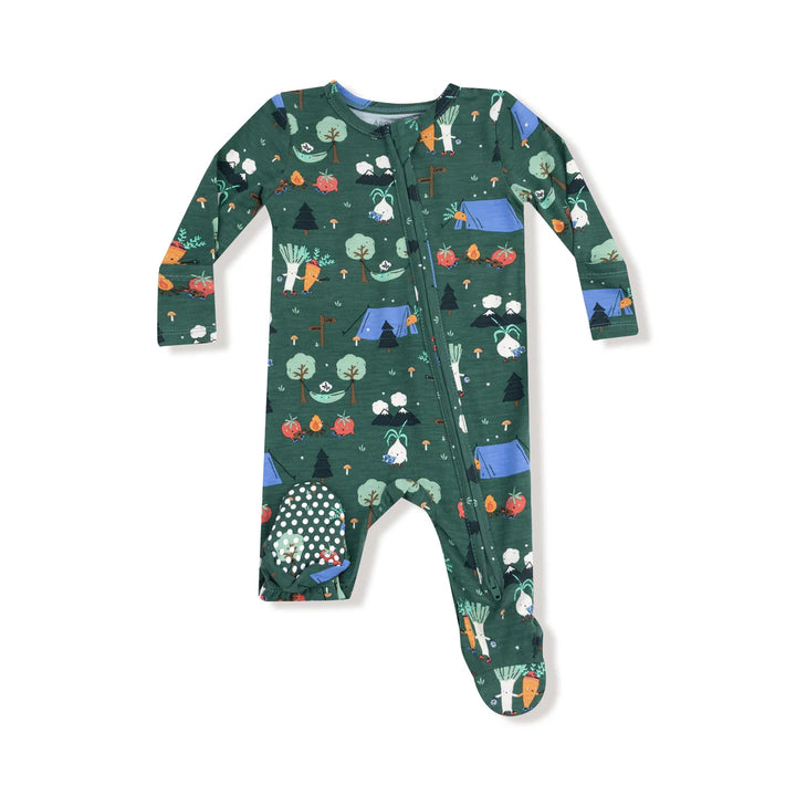 Camping Veggies Zipper Footed Romper