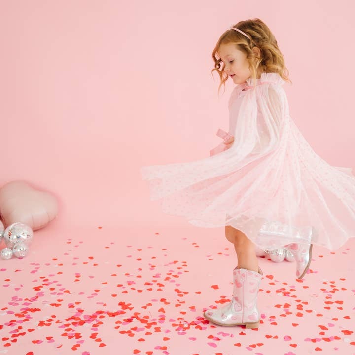 Flocked Heart Glitter Cape