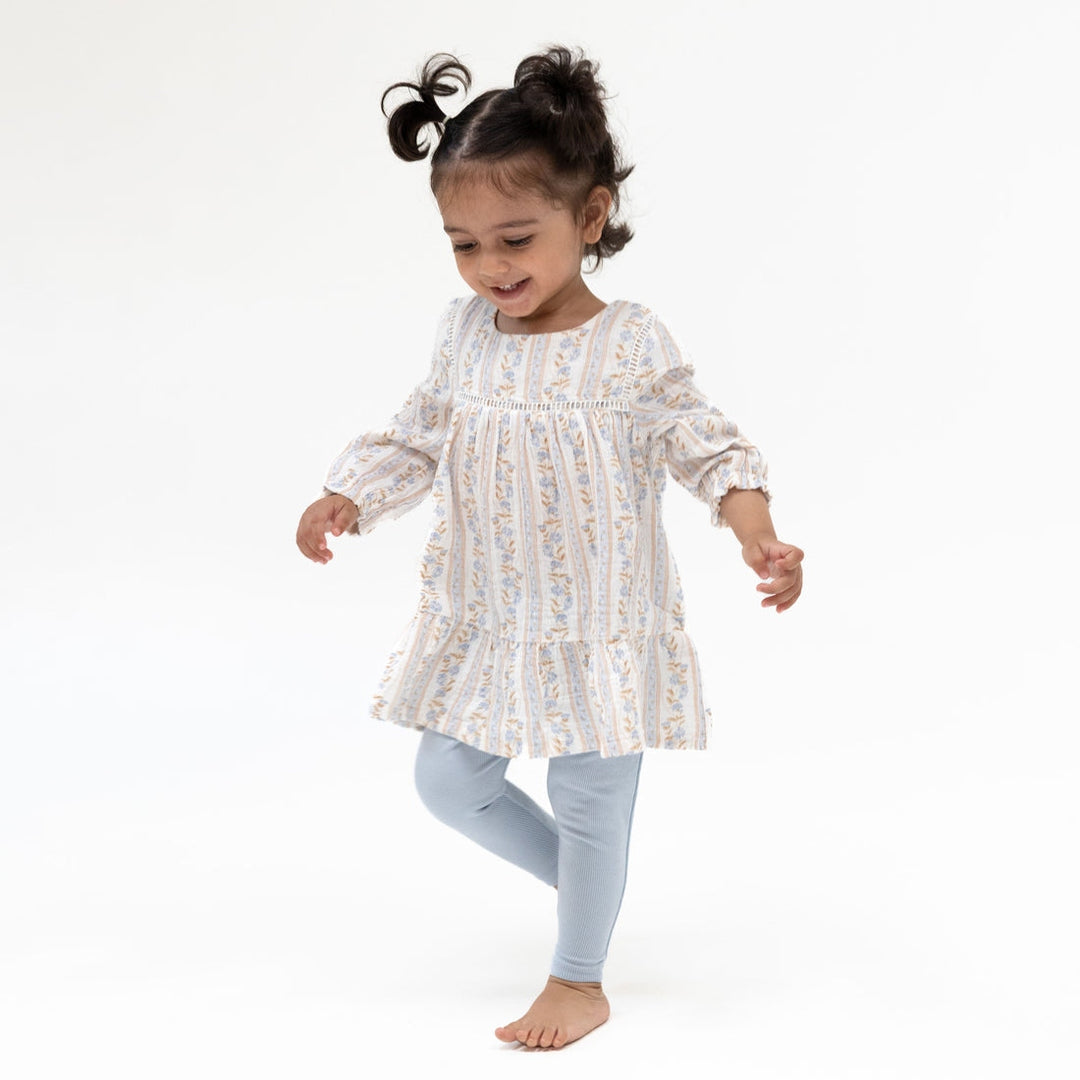 Puff Sleeve Tiered Dress w/ Leggings - Blue Catarina Floral