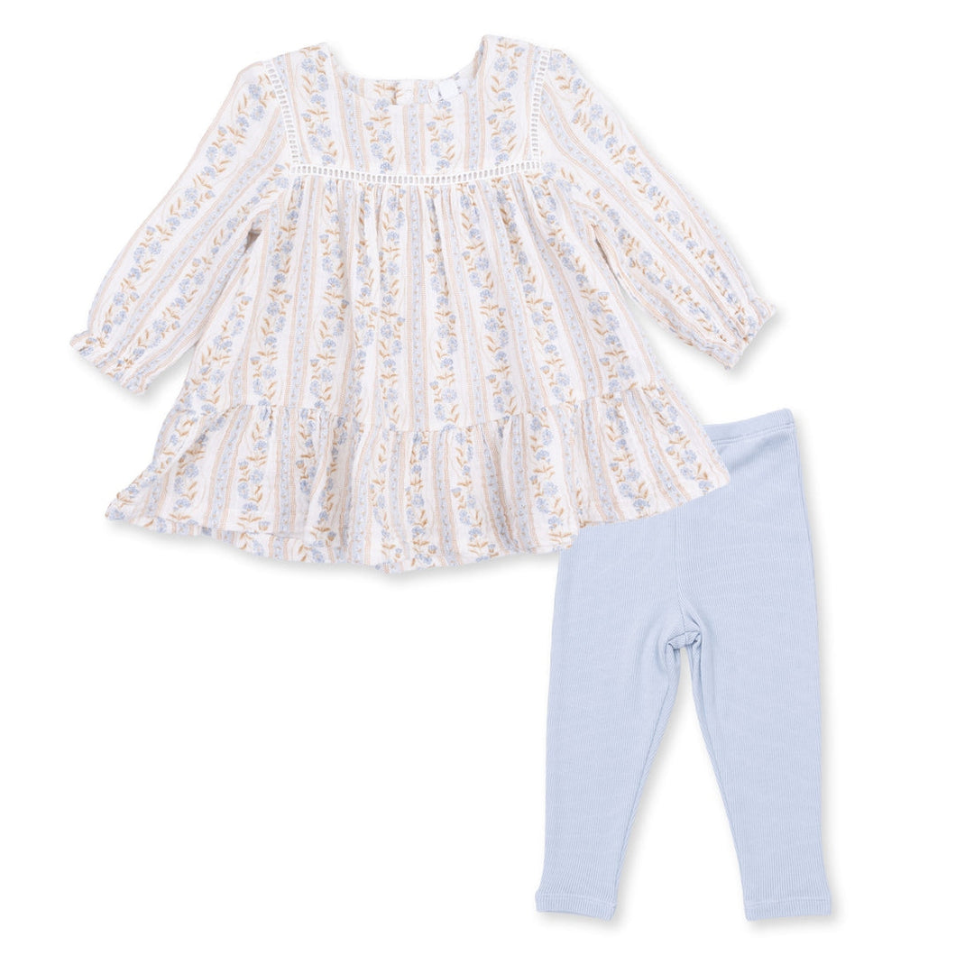 Puff Sleeve Tiered Dress w/ Leggings - Blue Catarina Floral